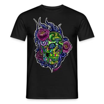 Schädel/abstraktBlüten - Männer T-Shirt - Schwarz - Vorne - AI Model Male 178 light (178cm)