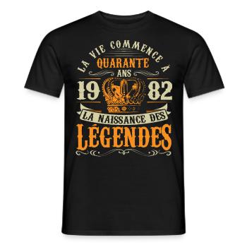 Anniv 40 ans Anniversaire 1982 - T-shirt homme - noir - Devant - AI Model Male 178 light (178cm)