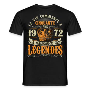 Anniv 50 ans Anniversaire 1972 - T-shirt homme - noir - Devant - AI Model Male 178 light (178cm)
