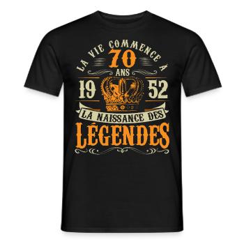 Anniv 70 ans Anniversaire 1952 - T-shirt homme - noir - Devant - AI Model Male 178 light (178cm)