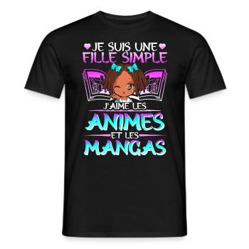 Animé Manga Humour Japonais Kawaii Fille - T-shirt homme - noir - Devant - AI Model Male 178 light (178cm)