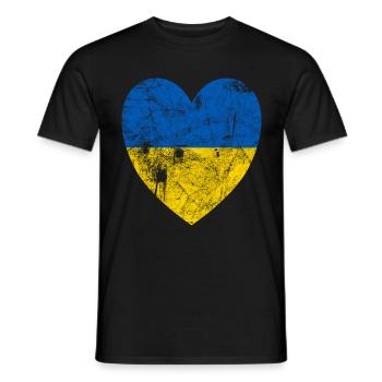 VINTAGE HERZ FLAGGE BLAU GELB UKRAINE - Männer T-Shirt - Schwarz - Vorne - AI Model Male 178 light (178cm)