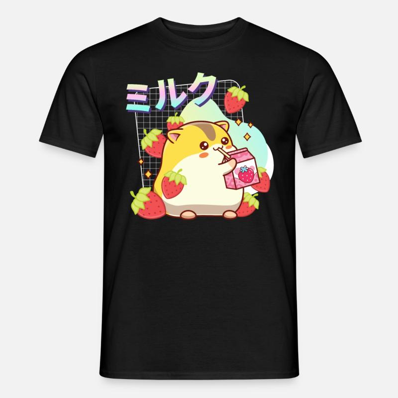 Erdbeeren Milchshake Hamster - Männer T-Shirt - Schwarz