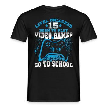 Niveau débloqué 15e anniversaire Né pour jouer - T-shirt homme - noir - Devant - AI Model Male 178 light (178cm)