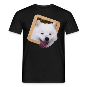 Samoyed puppy in a frame - Men's T-Shirt - black - Front - AI Model Male 178 light (178cm)