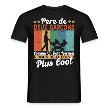 Père De Deux Garcons Papa Fête Des Pères - T-shirt homme - noir - Devant - AI Model Male 178 light (178cm)