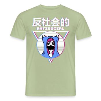 Anti Social Japanese Girl - Men's T-Shirt - sage - Front - AI Model Male 178 light (178cm)