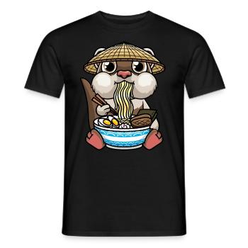 Ferret Eats Ramen Noodles Anime Kawaii - Men's T-Shirt - black - Front - AI Model Male 178 light (178cm)