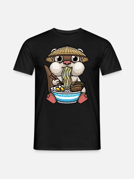 Furet mange des nouilles Ramen Anime Kawaii - T-shirt homme - noir