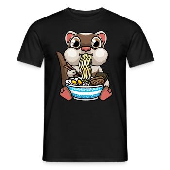 Ferret Eats Ramen Noodles Anime Kawaii - Men's T-Shirt - black - Front - AI Model Male 178 light (178cm)