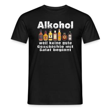Alkohol weil keine gute Geschichte mit Salat ... - Männer T-Shirt - Schwarz - Vorne - AI Model Male 178 light (178cm)
