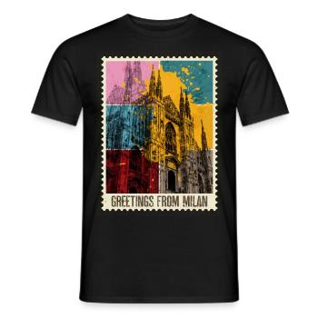 Milan Italy City Skyline Stamp Colorful - Men's T-Shirt - black - Front - AI Model Male 178 light (178cm)