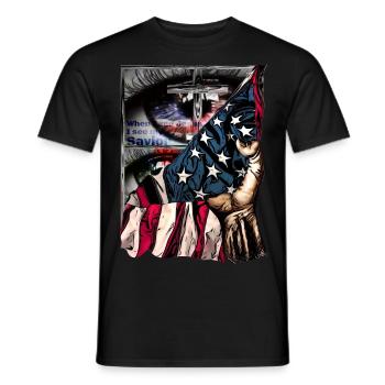 Conception pour les employés de l’église à l’américaine - T-shirt homme - noir - Devant - AI Model Male 178 light (178cm)