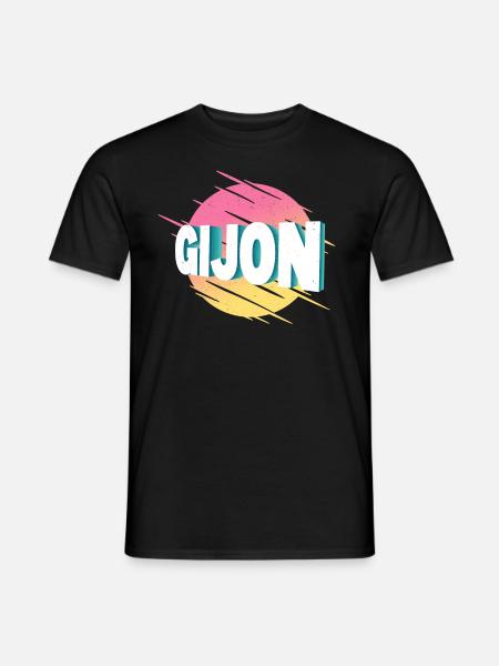 Gijon Espagne City Font Vintage Rétro - T-shirt homme - noir