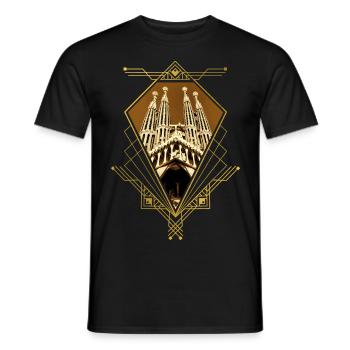 Barcelona Spain City Skyline Gold Ornament - Men's T-Shirt - black - Front - AI Model Male 178 light (178cm)