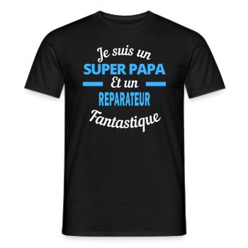 SUPER PAPA Fantastique REPARATEUR - T-shirt homme - noir - Devant - AI Model Male 178 light (178cm)