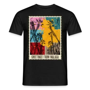 Malaga Spain City Skyline Stamp Colorful - Men's T-Shirt - black - Front - AI Model Male 178 light (178cm)