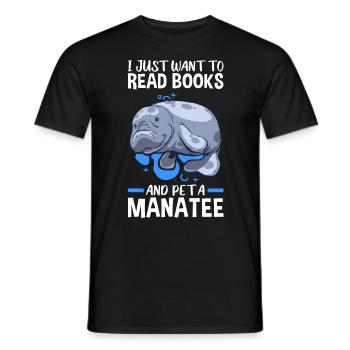 Reading books and petting manatee marine mammals - Men's T-Shirt - black - Front - AI Model Male 178 light (178cm)