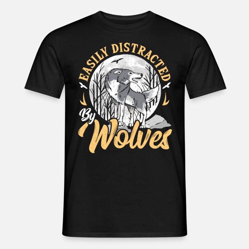 Easily Distracted By Wolves Wolf - Männer T-Shirt - Schwarz