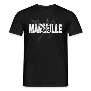 Marseille France City Font Grunge Skyline - T-shirt homme - noir - Devant - AI Model Male 178 light (178cm)