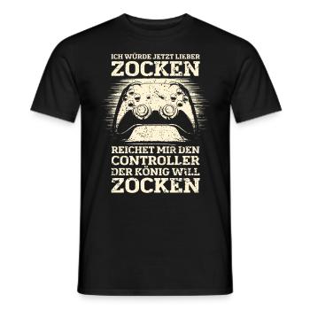 Der König will zocken Gamer Spruch mit Controller - Männer T-Shirt - Schwarz - Vorne - AI Model Male 178 light (178cm)