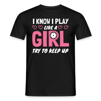 Je sais que je joue comme une fille essayer de suivre - T-shirt homme - noir - Devant - AI Model Male 178 light (178cm)