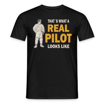 Real Pilot Airplane Aviation Helicopter Flyer - Men's T-Shirt - black - Front - AI Model Male 178 light (178cm)