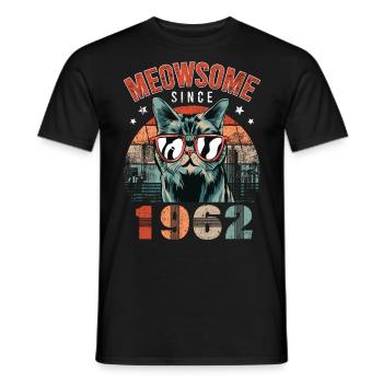 Miaouy 1962 Année de naissance 1962 Anniversaire du chat - T-shirt homme - noir - Devant - AI Model Male 178 light (178cm)