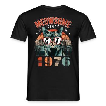Meowsome 1976 Année de naissance 1976 Anniversaire du chat - T-shirt homme - noir - Devant - AI Model Male 178 light (178cm)