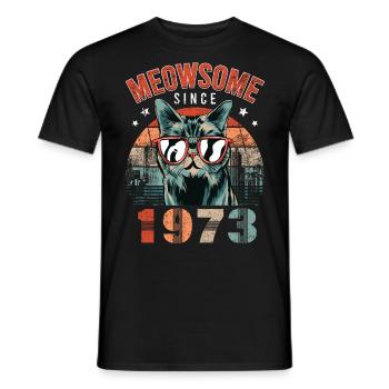 Miaouy 1973 Année de naissance 1973 Anniversaire du chat - T-shirt homme - noir - Devant - AI Model Male 178 light (178cm)