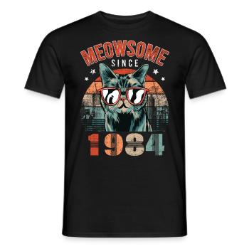 Meowsome 1984 Year of birth 1984 Cat birthday - Men's T-Shirt - black - Front - AI Model Male 178 light (178cm)