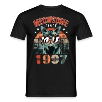 Meowsome 1997 Année de naissance 1997 Anniversaire du chat - T-shirt homme - noir - Devant - AI Model Male 178 light (178cm)