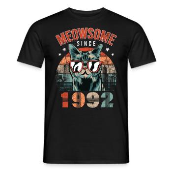 Meowsome 1992 Year of birth 1992 Cat birthday - Men's T-Shirt - black - Front - AI Model Male 178 light (178cm)