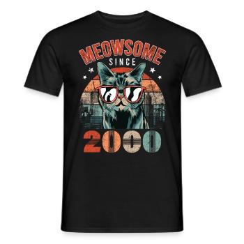 Meowsome 2000 Année de naissance 2000 Chat Anniversaire - T-shirt homme - noir - Devant - AI Model Male 178 light (178cm)