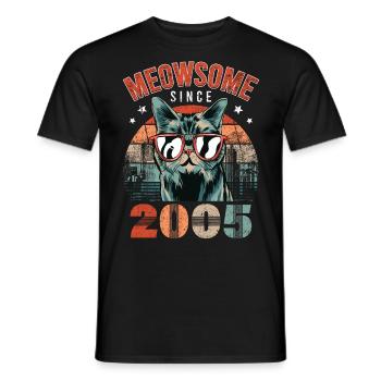 Meowsome 2005 Année de naissance 2005 Anniversaire du chat - T-shirt homme - noir - Devant - AI Model Male 178 light (178cm)