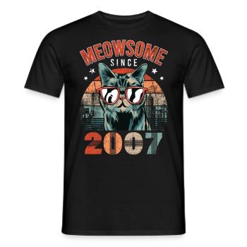 Meowsome 2007 Année de naissance 2007 Anniversaire du chat - T-shirt homme - noir - Devant - AI Model Male 178 light (178cm)