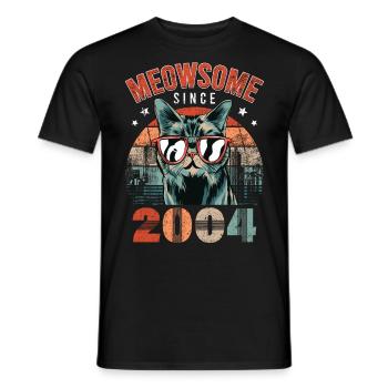 Meowsome 2004 Année de naissance 2004 Anniversaire du chat - T-shirt homme - noir - Devant - AI Model Male 178 light (178cm)