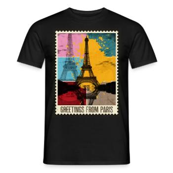 Paris Frankreich Stadt Skyline Briefmarke - Männer T-Shirt - Schwarz - Vorne - AI Model Male 178 light (178cm)