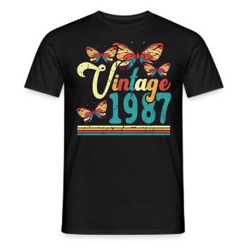millésime 1987 papillon 35ème anniversaire - T-shirt homme - noir - Devant - AI Model Male 178 light (178cm)