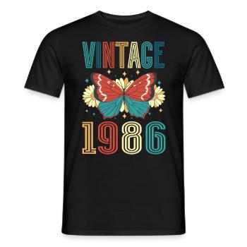 millésime 1986 papillon 36ème anniversaire - T-shirt homme - noir - Devant - AI Model Male 178 light (178cm)