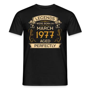 Birthday Legends est né en mars 1977 - T-shirt homme - noir - Devant - AI Model Male 178 light (178cm)