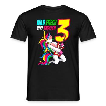 Wild Frech Endlich 3 - 3. Geburtstag Geschenk - Männer T-Shirt - Schwarz - Vorne - AI Model Male 178 light (178cm)