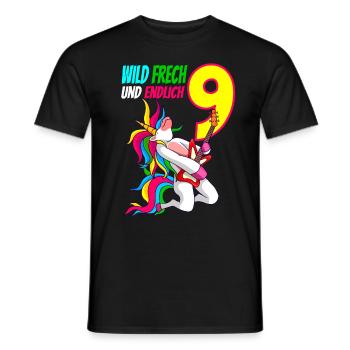 Wild Frech Endlich 9 - 9. Geburtstag Geschenk - Männer T-Shirt - Schwarz - Vorne - AI Model Male 178 light (178cm)
