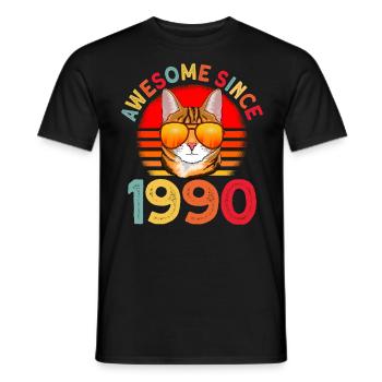 Awesome since 1990 Cat 32nd Birthday Gift - Men's T-Shirt - black - Front - AI Model Male 178 light (178cm)