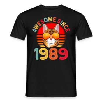 Génial depuis 1989 Cat 33rd Birthday Gift - T-shirt homme - noir - Devant - AI Model Male 178 light (178cm)