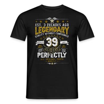 Vintage Légendaire - Vieilli parfaitement 39ème anniversaire - T-shirt homme - noir - Devant - AI Model Male 178 light (178cm)