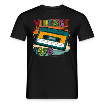 vintage 1970 cassette 70s 52ème anniversaire - T-shirt homme - noir - Devant - AI Model Male 178 light (178cm)