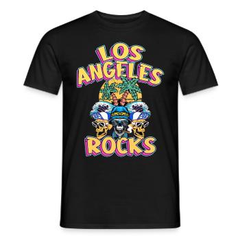 Los Angeles USA Summer Beach Palm Trees Skull - Men's T-Shirt - black - Front - AI Model Male 178 light (178cm)