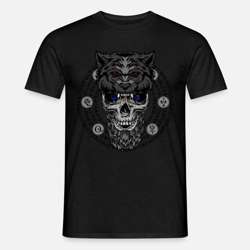 Viking skull with wolf cap - Men’s T-shirt - black