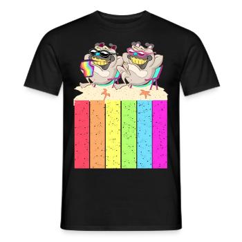 Dogs on the beach with the rainbow flag - Men's T-Shirt - black - Front - AI Model Male 178 light (178cm)
